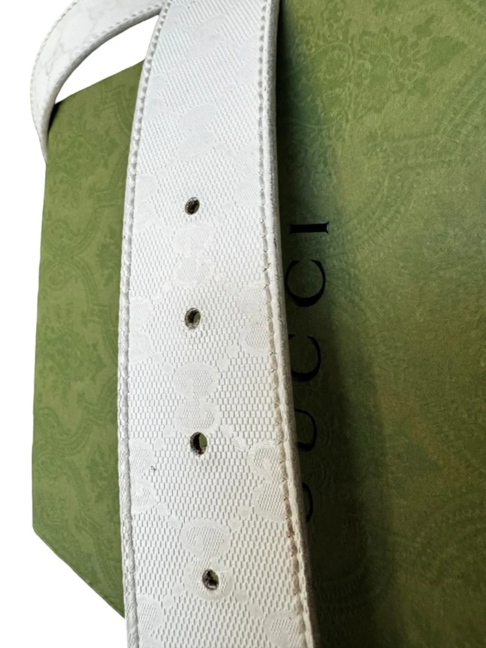 Gucci Cream Monogram Canvas Belt with Silver Double G Buckle